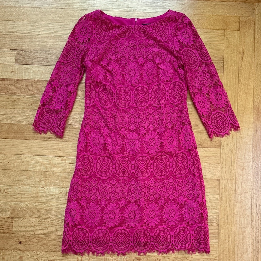 Jessica Howard Elegant Pink Lace Dress with 3/4 Sleeves